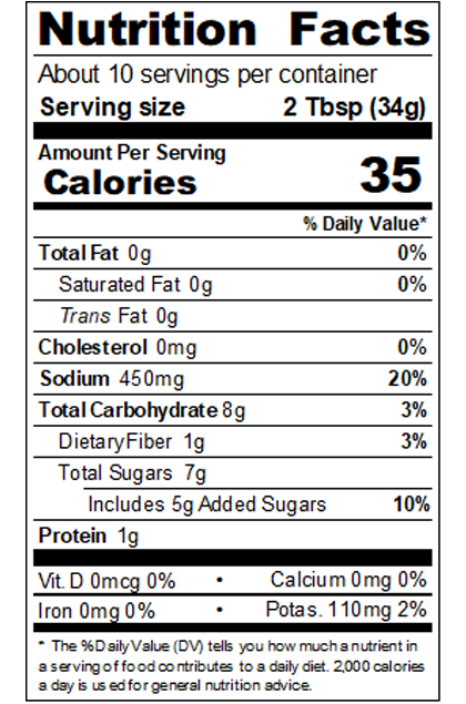 Red Gold Private Brand_KS12_12 oz Chili Sauce with No High Fructose Corn Syrup_Nutrition