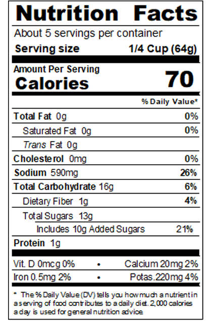Red Gold Private Brand_LS12_12 oz Cocktail Sauce with No High Fructose Corn Syrup_Nutrition