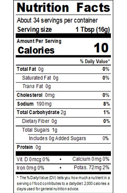 Image of Red Gold Private Brand No Sugar Added Ketchup Nutrition Panel