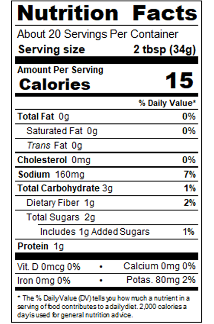 Red Gold Private Brand_SCC4_24 oz Mild Black Bean & Corn Salsa_Nutrition